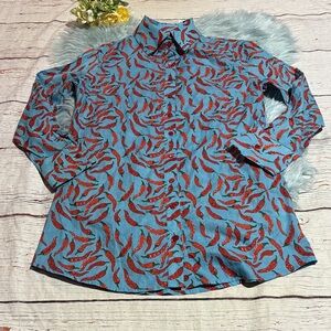 CAMOMILLA Red Chili Pepper Cotton Blue Button Down Tunic sz 12